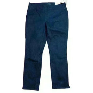NWT NYDJ Blue Straight Leg Pull On Jeans Size 12 Stretch Casual Comfy Denim